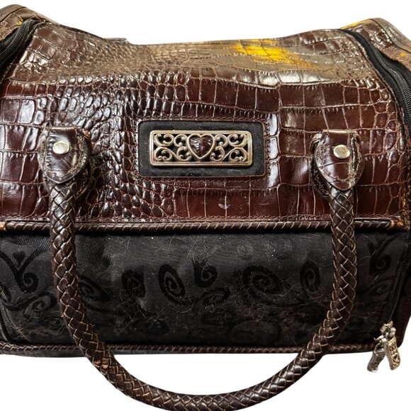 Brighton Lansky Croc-Embossed Leather Weekender Travel Duffle Bag - Picture 2 of 7